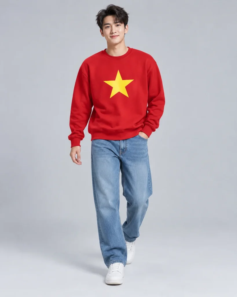 Áo cờ đỏ sao vàng đỏ cờ dáng unisex cho trường học 017 – đỏ cờ, nỉ bông