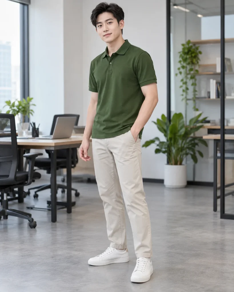 Áo polo đồng phục xanh rêu dáng regular cho văn phòng 019 – xanh rêu, cotton co giãn