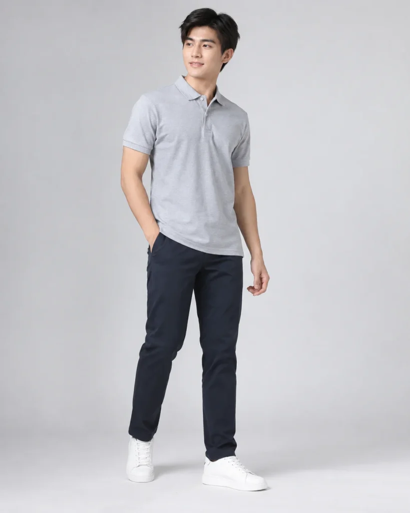 Áo polo đồng phục ghi sáng dáng regular cho văn phòng 025 – ghi sáng, cotton co giãn