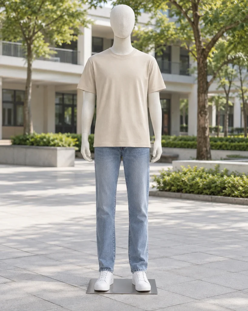 Áo thun cổ tròn be dáng năng động cho quảng bá 060 – be, cotton co giãn