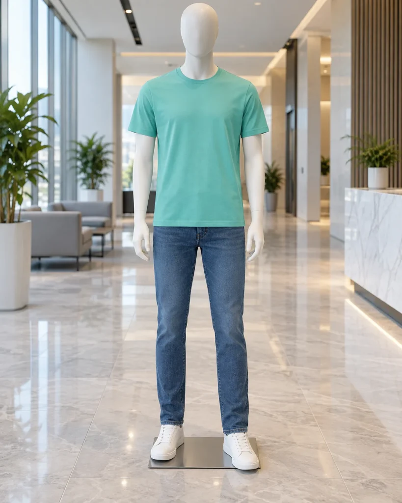 Áo thun cổ tròn xanh ngọc dáng năng động cho quảng bá 066 – xanh ngọc, cotton co giãn