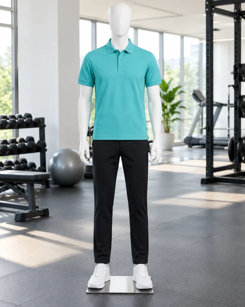 Đồng phục công ty xanh ngọc dáng unisex cho đội ngũ bán hàng 096 – xanh ngọc, cá sấu poly