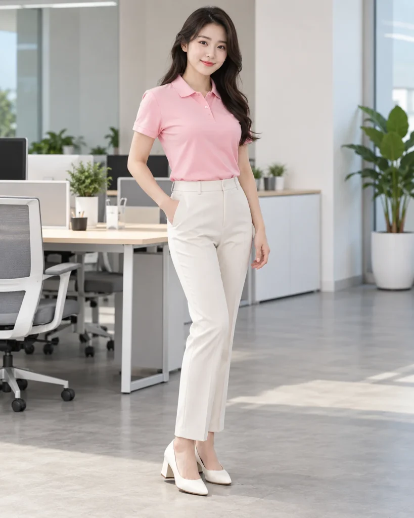 Đồng phục công ty hồng phấn dáng gọn cho văn phòng 107 – hồng phấn, cotton co giãn
