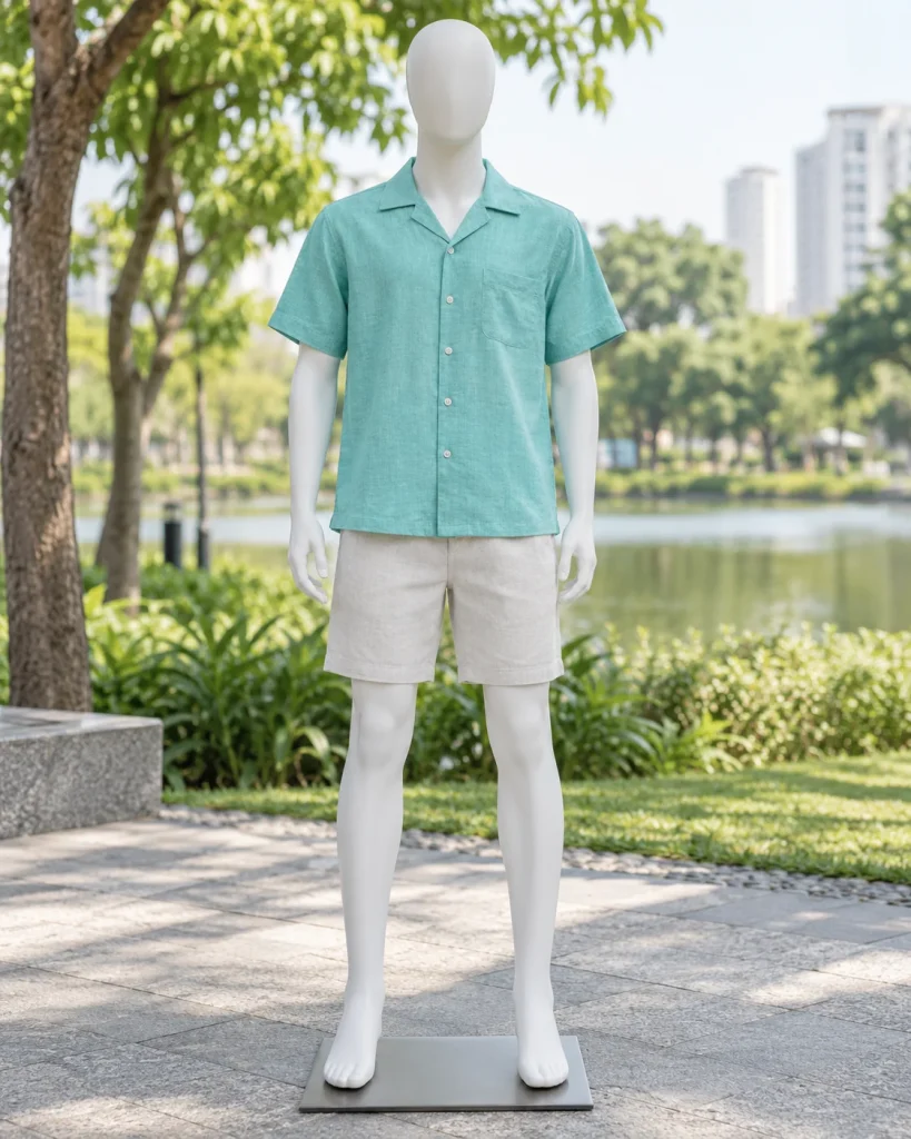 Áo nhóm đi biển xanh ngọc dáng năng động cho gia đình 111 – xanh ngọc, linen pha