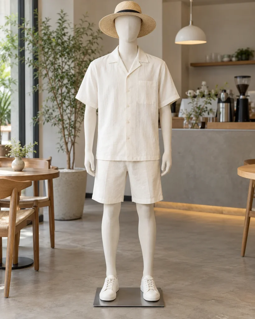 Áo nhóm đi biển trắng kem dáng năng động cho gia đình 117 – trắng kem, linen pha