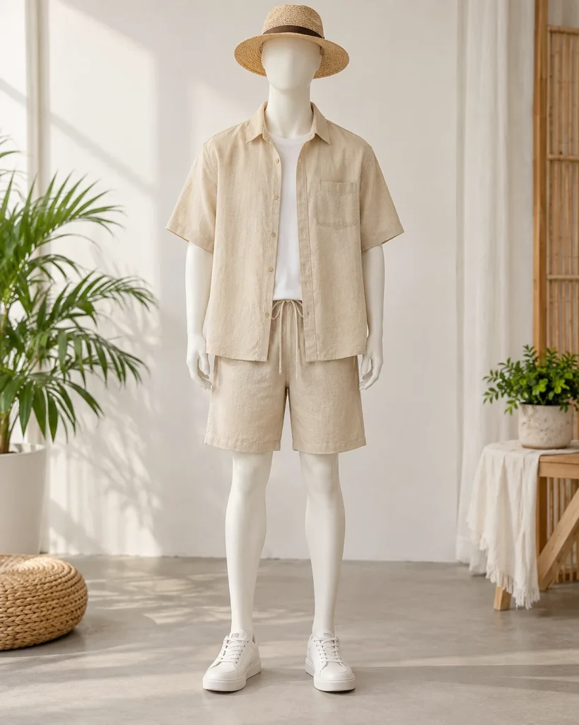 Áo nhóm đi biển be dáng năng động cho gia đình 123 – be, linen pha