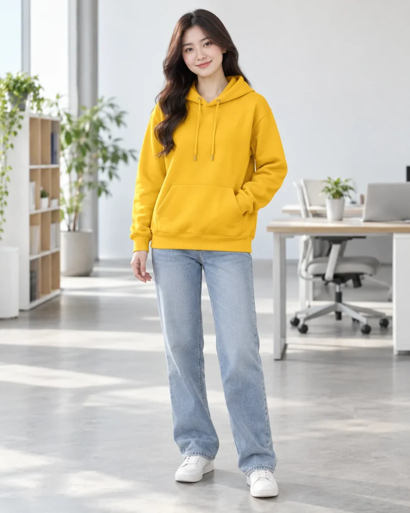 Áo hoodie đồng phục vàng nghệ dáng trẻ trung cho trường học 131 – vàng nghệ, cá sấu poly