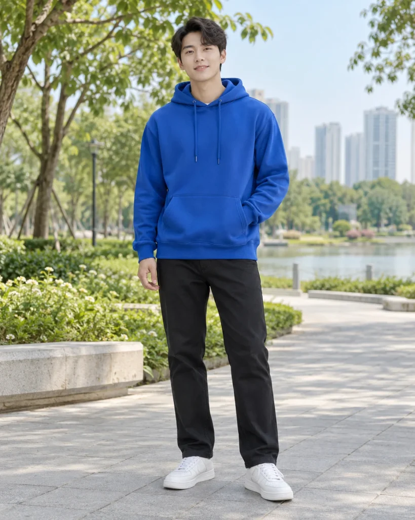 Áo hoodie đồng phục xanh dương dáng trẻ trung cho trường học 143 – xanh dương, cá sấu poly