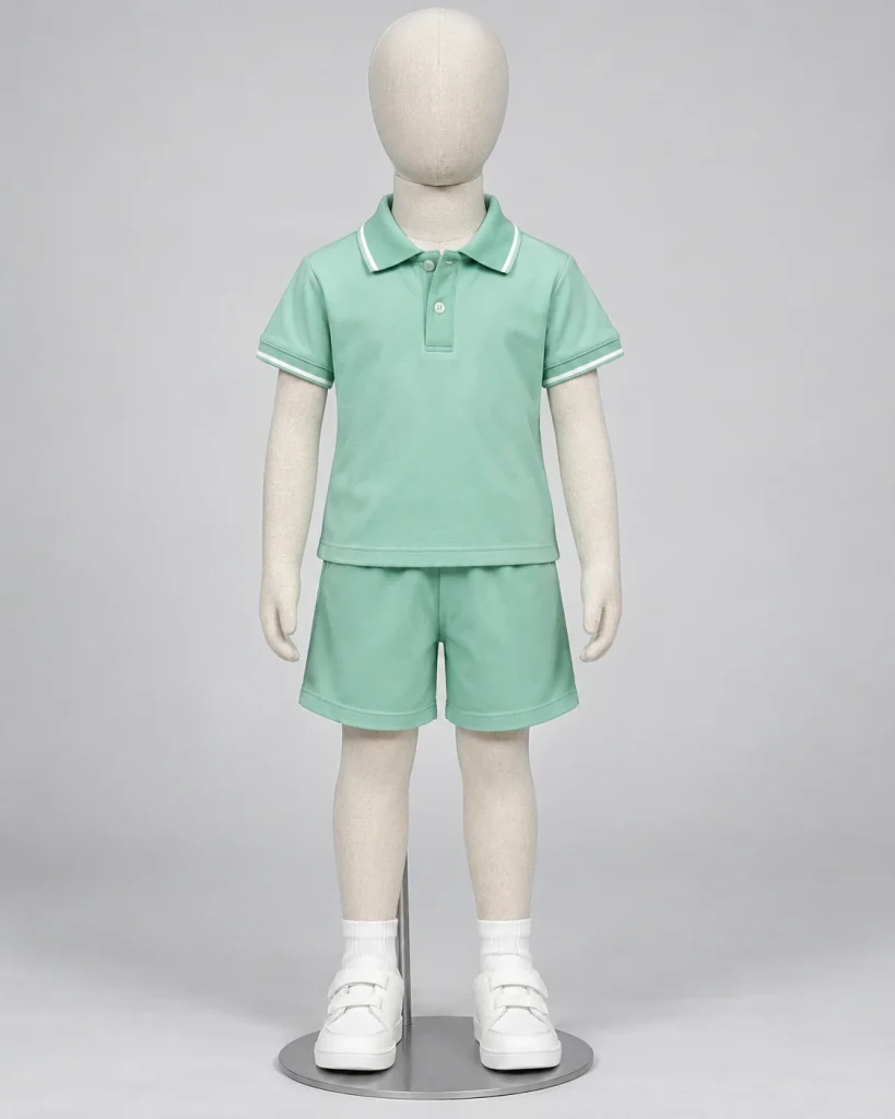 Đồng phục mầm non xanh mint dáng unisex cho trung tâm trẻ em 153 – xanh mint, cotton compact