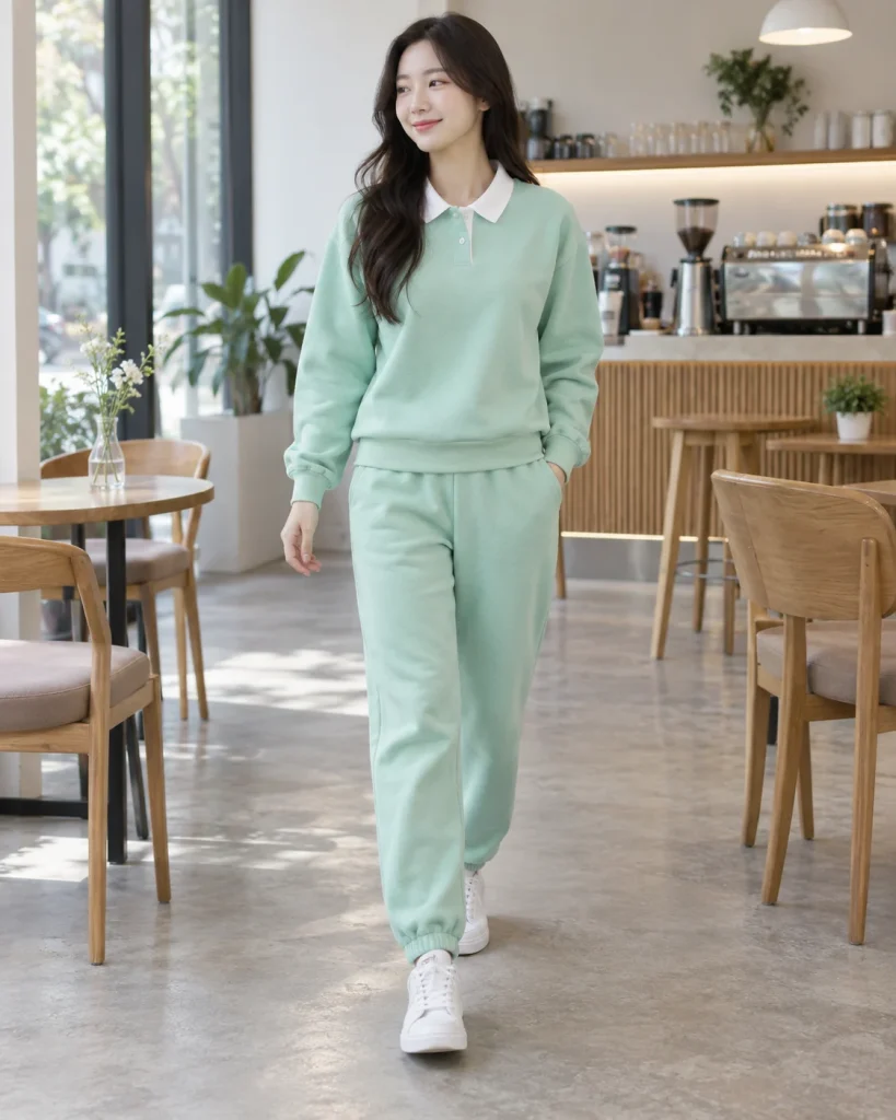 Đồng phục mầm non xanh mint dáng năng động cho trường mầm non 157 – xanh mint, nỉ bông