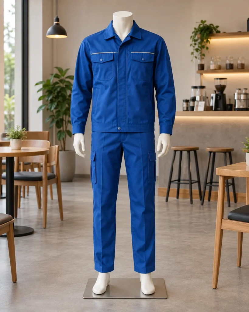 Đồng phục bảo hộ xanh dương dáng trẻ trung cho kỹ thuật 165 – xanh dương, cotton co giãn