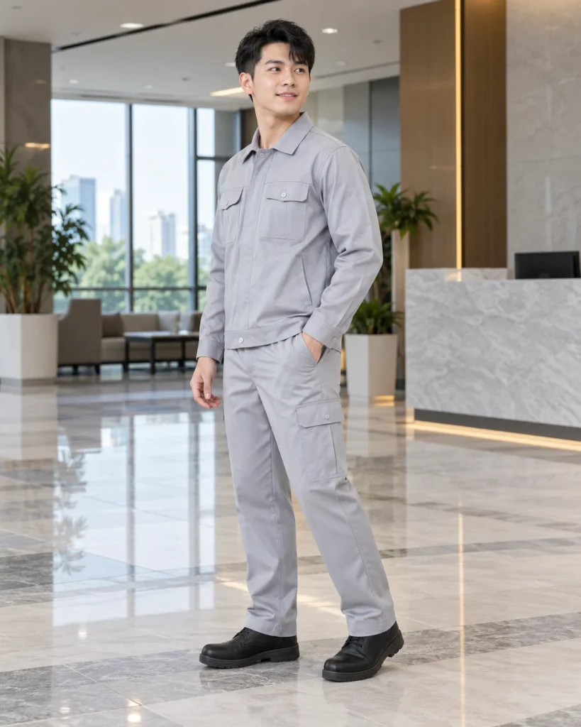 Đồng phục bảo hộ ghi sáng dáng unisex cho cơ khí 170 – ghi sáng, kate thoáng khí