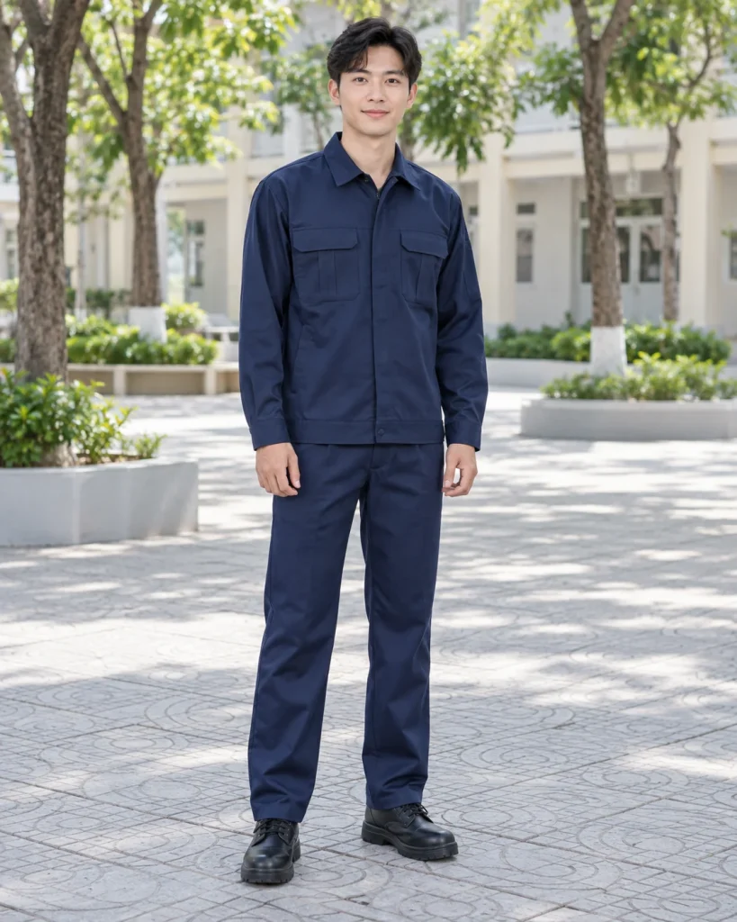 Đồng phục bảo hộ xanh navy dáng suông cho xây dựng 172 – xanh navy, cá sấu poly