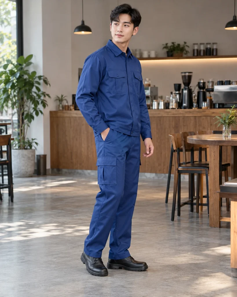 Đồng phục bảo hộ xanh dương dáng regular cho cơ khí 173 – xanh dương, kaki mềm
