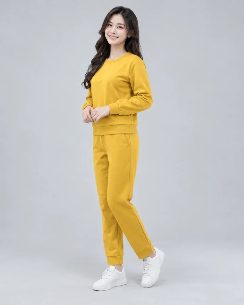 Đồng phục giáo viên mầm non vàng nghệ dáng gọn cho trung tâm trẻ em 209 – vàng nghệ, nỉ da cá