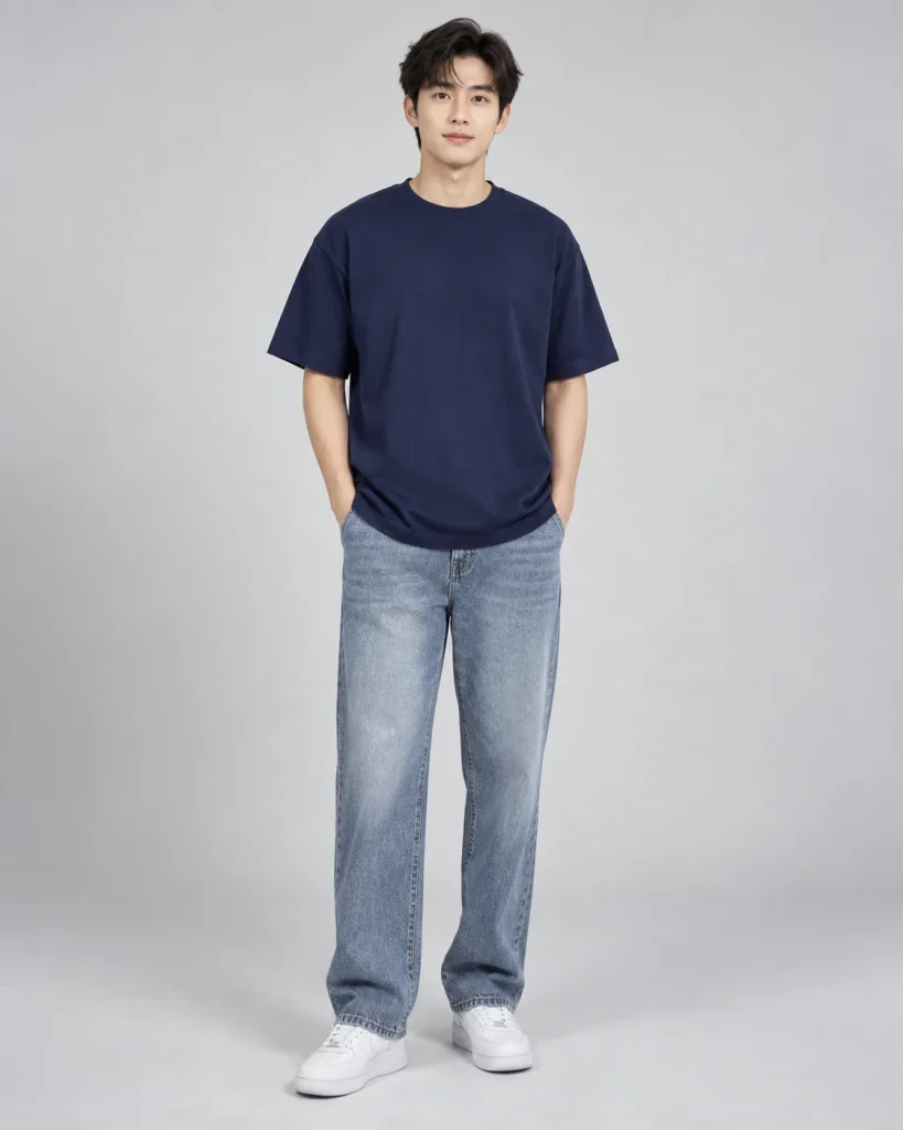 Áo lớp xanh navy dáng suông cho học sinh 216 – xanh navy, cotton compact