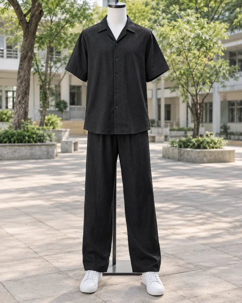 Áo lớp đen dáng trẻ trung cho họp lớp 227 – đen, linen pha