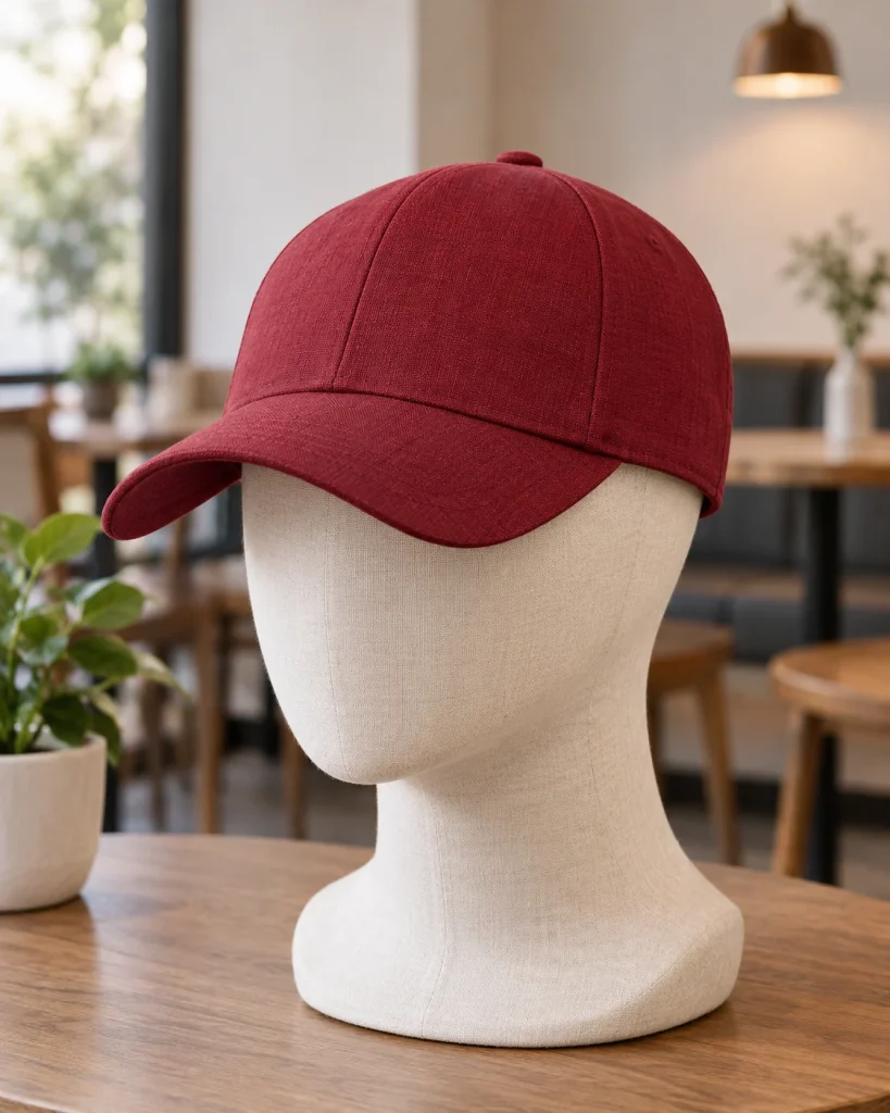 Mũ lưỡi trai đồng phục đỏ đô dáng suông cho du lịch 266 – đỏ đô, linen pha