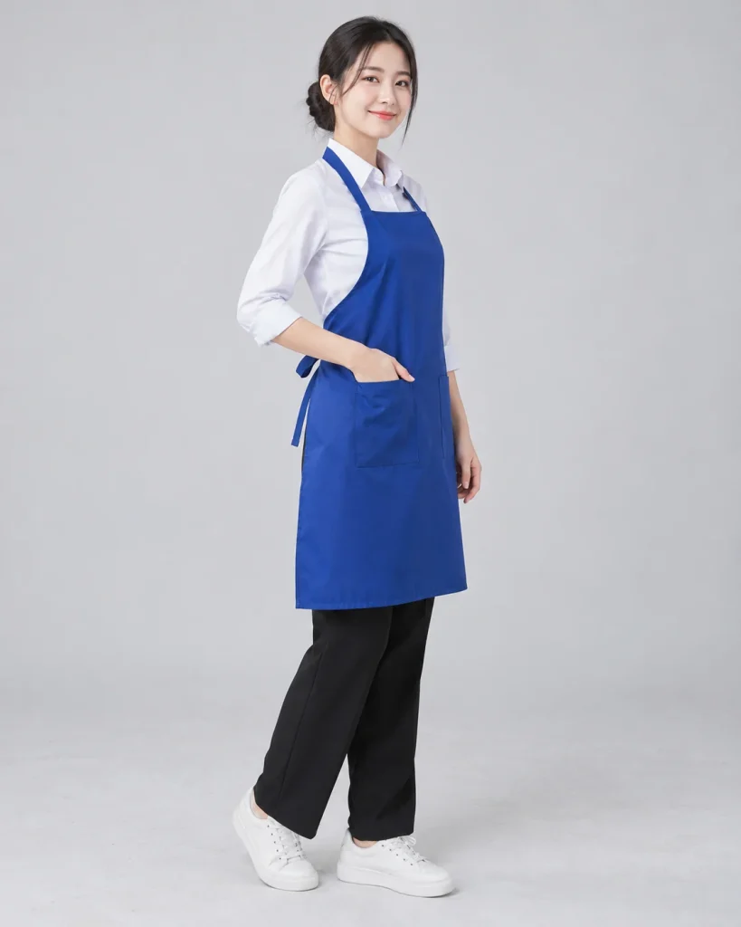 Tạp dề đồng phục xanh dương dáng regular cho nhà hàng 277 – xanh dương, kate thoáng khí