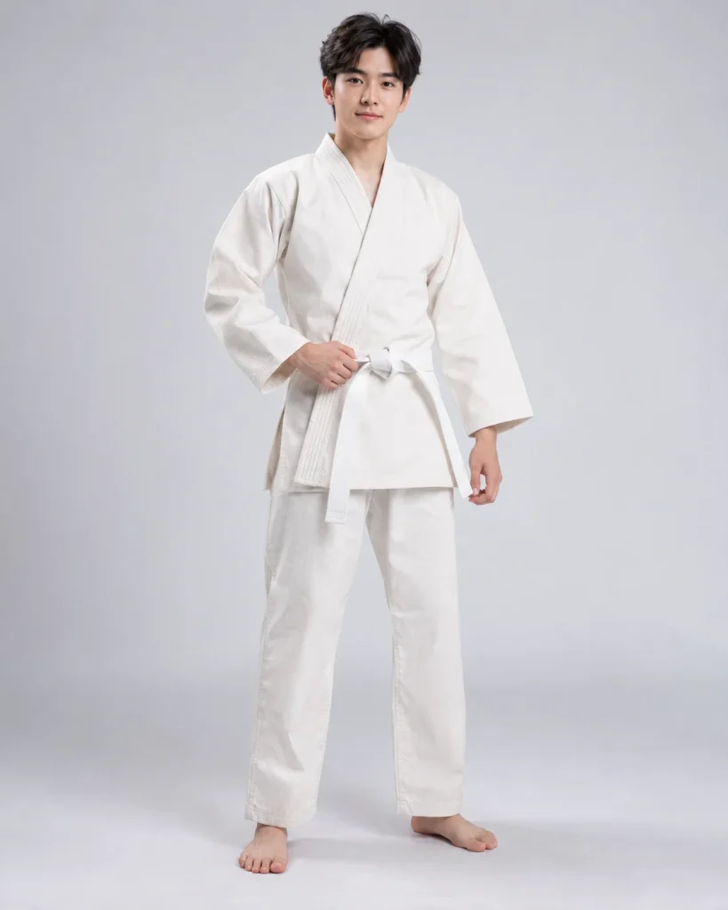 Võ phục luyện tập trắng kem dáng unisex cho võ đường 284 – trắng kem, cá sấu cotton