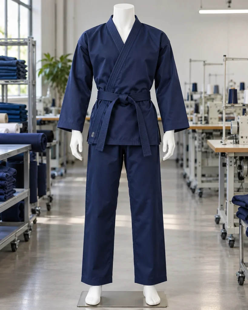 Võ phục luyện tập xanh navy dáng gọn cho trung tâm thể thao 289 – xanh navy, poly thể thao