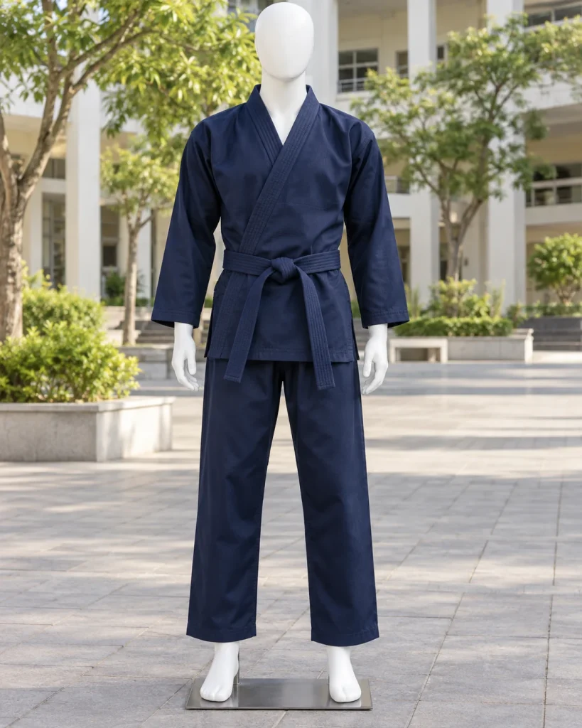 Võ phục luyện tập xanh navy dáng gọn cho trung tâm thể thao 295 – xanh navy, poly thể thao
