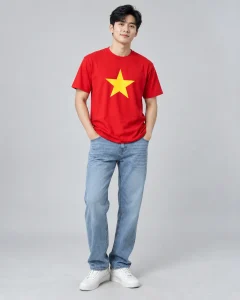 Áo cờ đỏ sao vàng đỏ tươi dáng suông cho sự kiện cộng đồng 001
