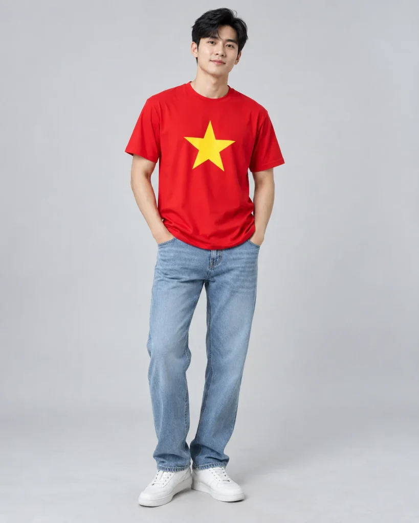 Áo cờ đỏ sao vàng đỏ tươi dáng suông cho sự kiện cộng đồng 001