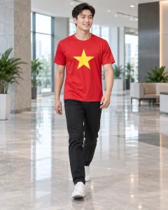 Áo cờ đỏ sao vàng đỏ cờ dáng regular cho trường học 002