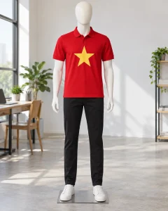 Áo cờ đỏ sao vàng đỏ son dáng năng động cho đoàn thể 003