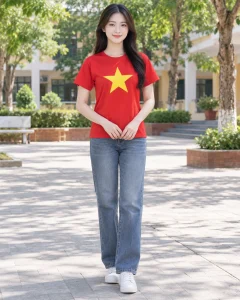 Áo cờ đỏ sao vàng đỏ tươi dáng gọn cho sự kiện cộng đồng 004