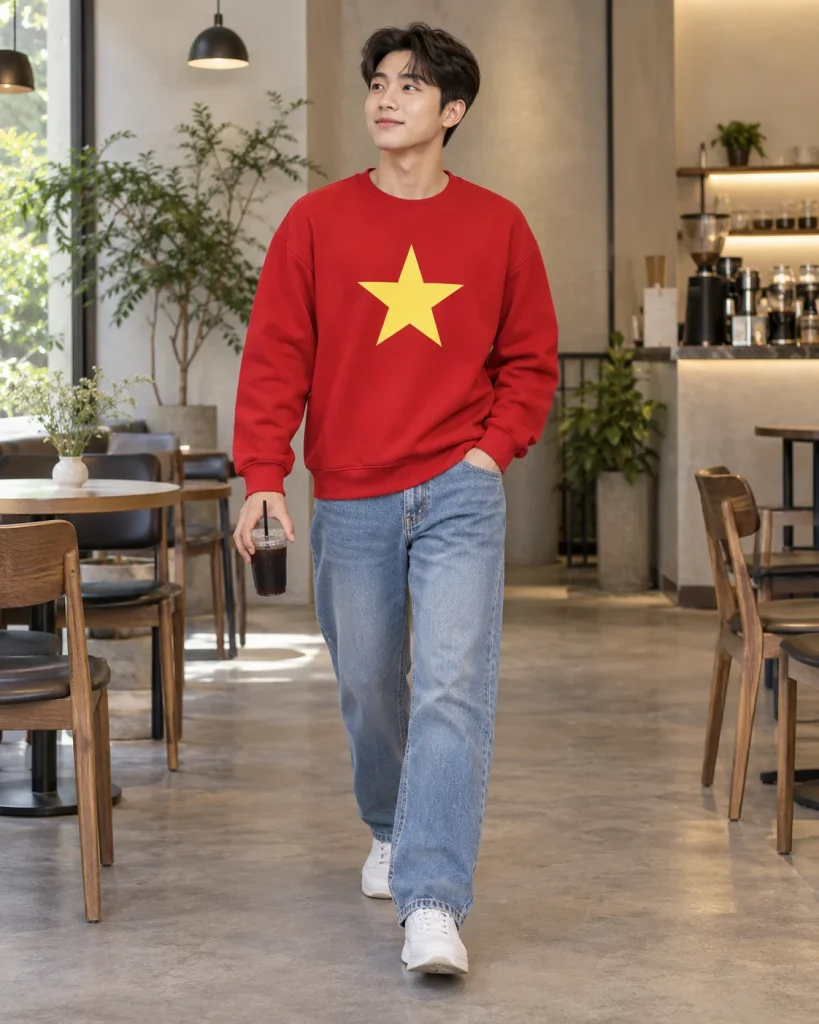 Áo cờ đỏ sao vàng đỏ cờ dáng unisex cho trường học 005