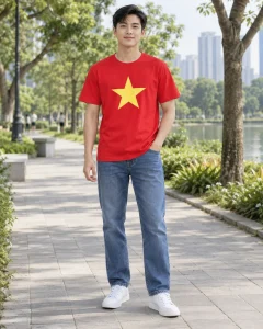 Áo cờ đỏ sao vàng đỏ tươi dáng suông cho sự kiện cộng đồng 007