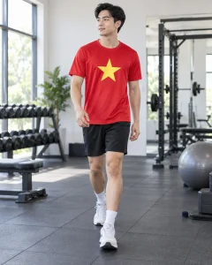 Áo cờ đỏ sao vàng đỏ cờ dáng regular cho trường học 008