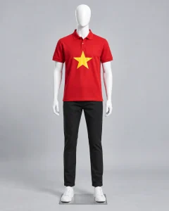 Áo cờ đỏ sao vàng đỏ son dáng năng động cho đoàn thể 009