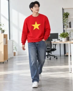 Áo cờ đỏ sao vàng đỏ cờ dáng unisex cho trường học 011