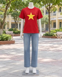 Áo cờ đỏ sao vàng đỏ son dáng trẻ trung cho đoàn thể 012