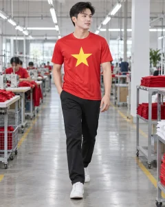 Áo cờ đỏ sao vàng đỏ cờ dáng regular cho trường học 014