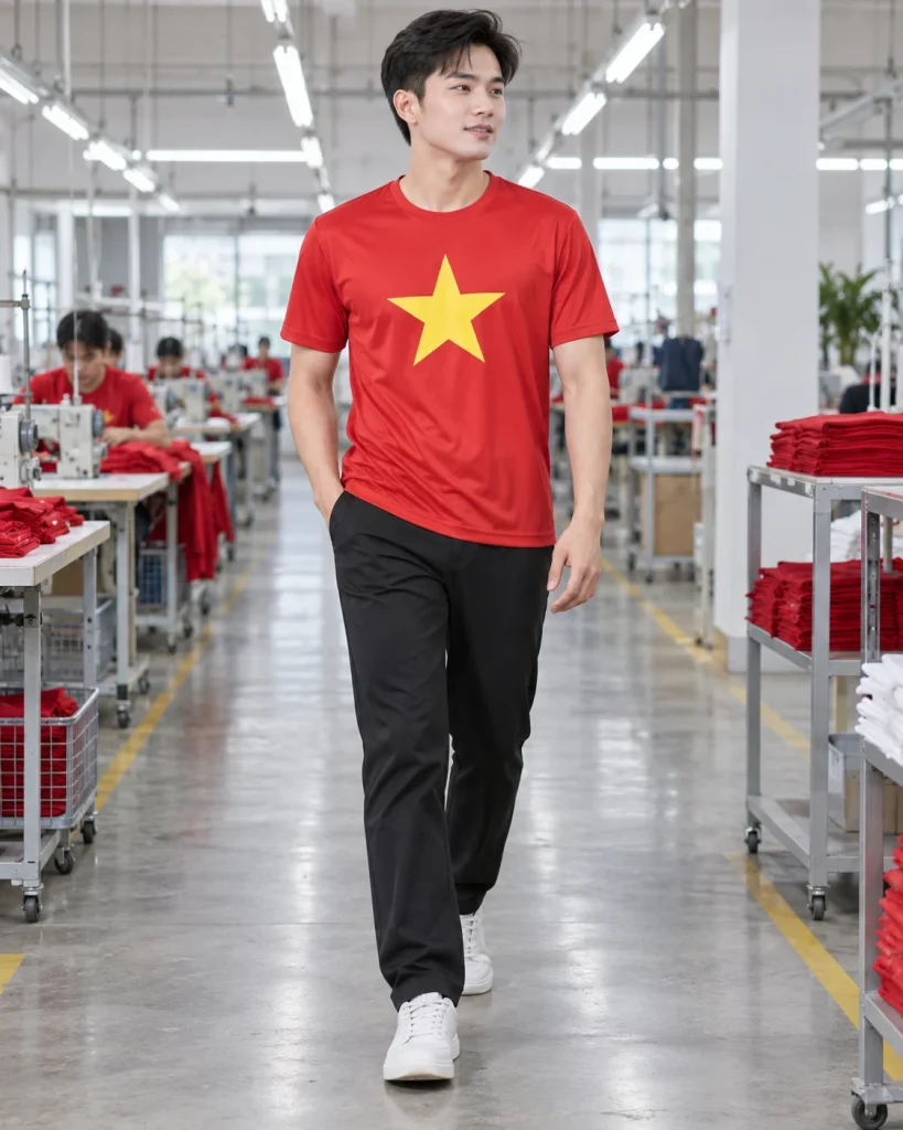 Áo cờ đỏ sao vàng đỏ cờ dáng regular cho trường học 014