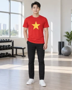 Áo cờ đỏ sao vàng đỏ tươi dáng gọn cho sự kiện cộng đồng 016