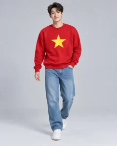 Áo cờ đỏ sao vàng đỏ cờ dáng unisex cho trường học 017