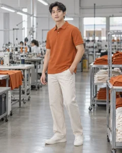 Áo polo đồng phục cam đất dáng unisex cho văn phòng 022