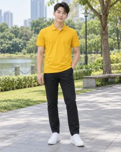Áo polo đồng phục vàng nghệ dáng trẻ trung cho bán hàng 023