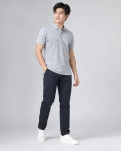 Áo polo đồng phục ghi sáng dáng regular cho văn phòng 025
