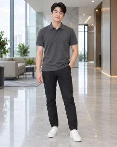 Áo polo đồng phục xám than dáng năng động cho bán hàng 026