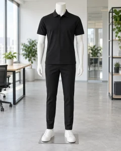 Áo polo đồng phục đen dáng gọn cho dịch vụ 027