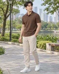 Áo polo đồng phục nâu cà phê dáng regular cho văn phòng 031