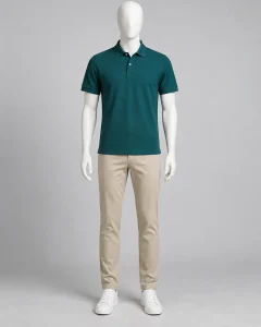 Áo polo đồng phục xanh cổ vịt dáng gọn cho dịch vụ 033
