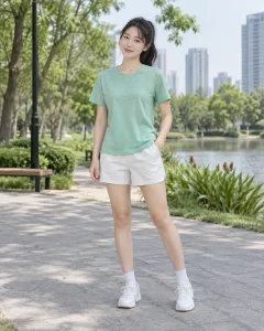 Áo thể thao xanh mint dáng suông cho giải chạy 047