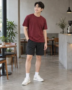 Áo thể thao đỏ đô dáng suông cho giải chạy 053